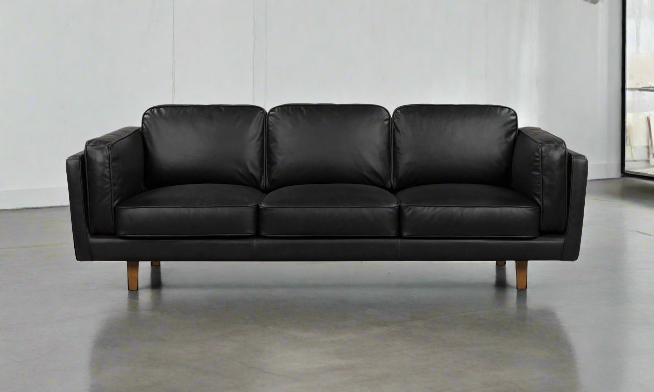 BROOKLYN Black Leather 3-Seater Sofa