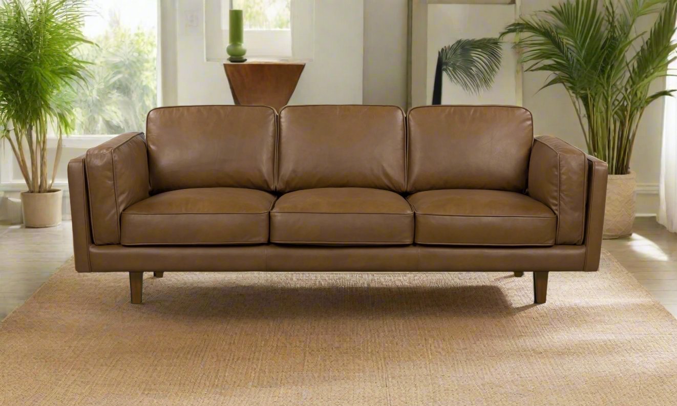 BROOKLYN Tan Leather 3-Seater Sofa