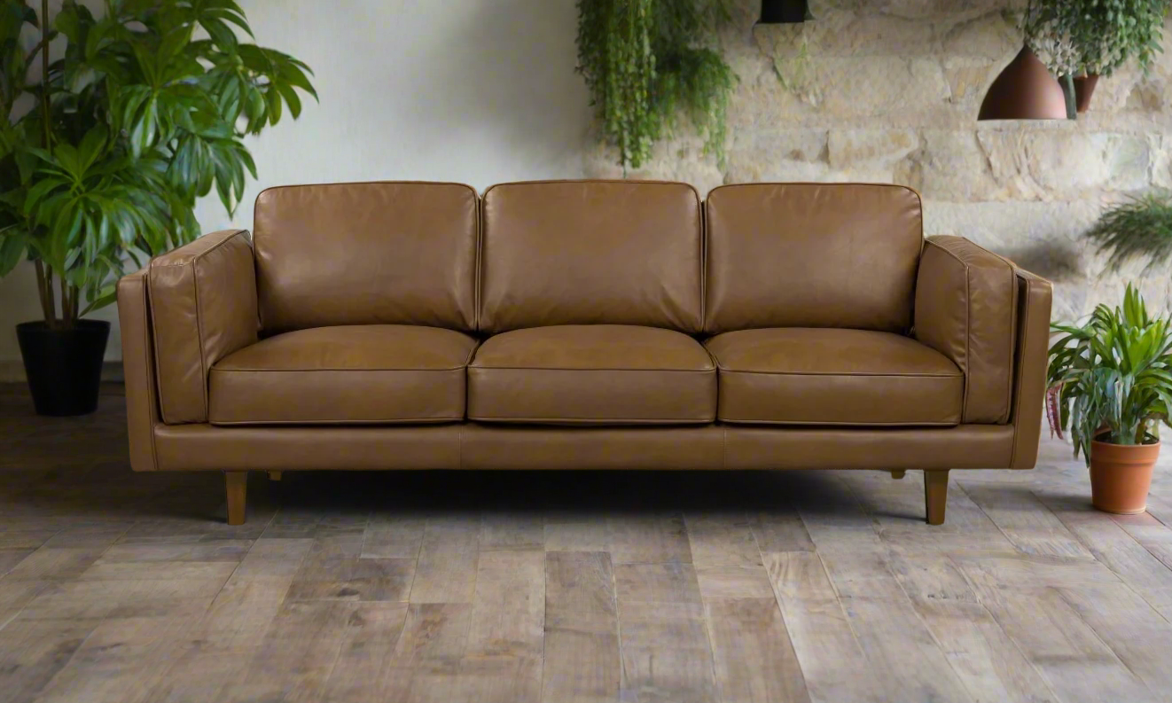 BROOKLYN Tan Leather 3-Seater Sofa