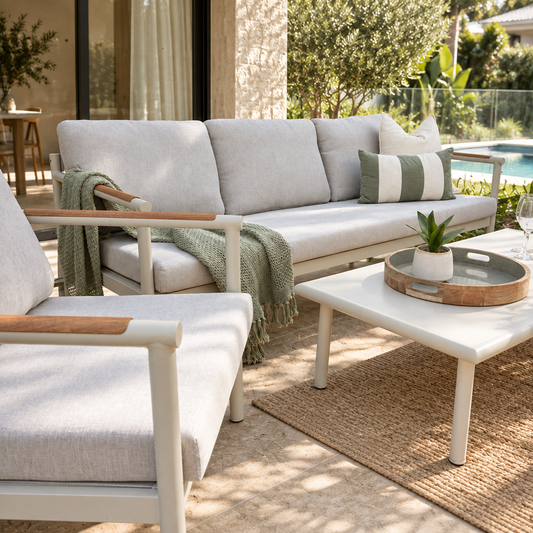 Cavan outdoor three-seater sofa with cushions and aluminium frame