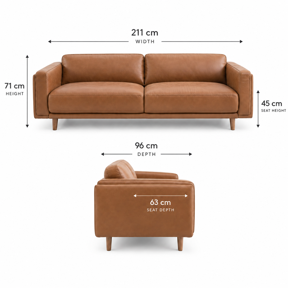 Hugo 3 Seater Tan Leather Sofa