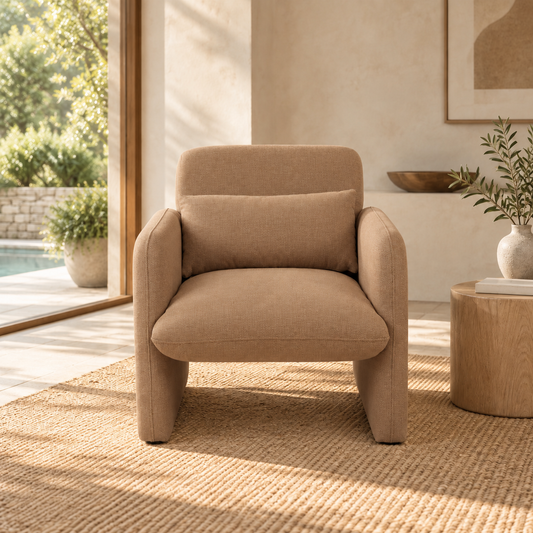 Tate fabric occasional chair, brown upholstery, front view