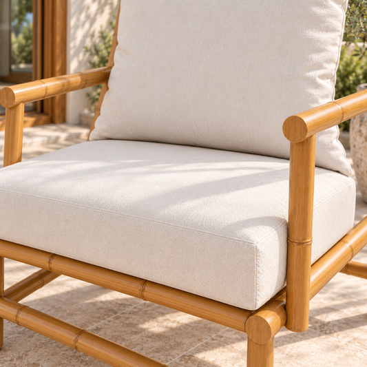 Miami aluminium outdoor armchair, seat and back cushion close-up
