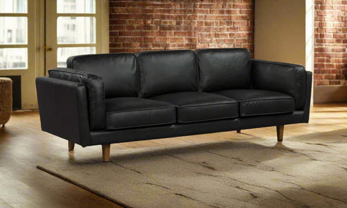 BROOKLYN Black Leather 3-Seater Sofa - Semi Aniline (IMMEDIATE STOCK)