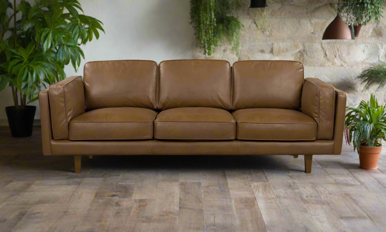 BROOKLYN TAN LEATHER 3 STR SOFA  SEMI ANALINE