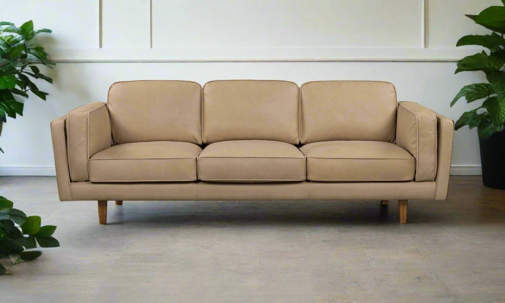 BROOKLYN Ecru Tan Leather 3-Seater Sofa - Semi Aniline