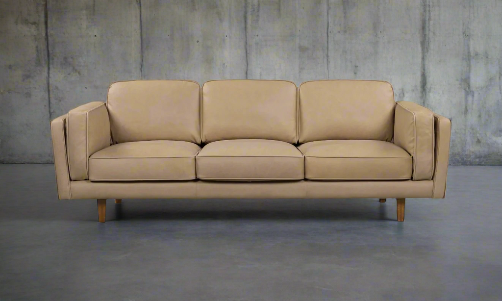 BROOKLYN Ecru Tan Leather 3-Seater Sofa - Semi Aniline