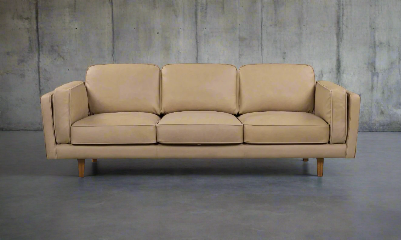 BROOKLYN ECRU TAN LEATHER 3 STR SOFA  SEMI ANALINE