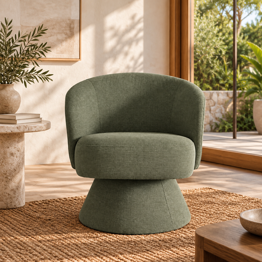 Circo fabric swivel armchair, green upholstery, front view