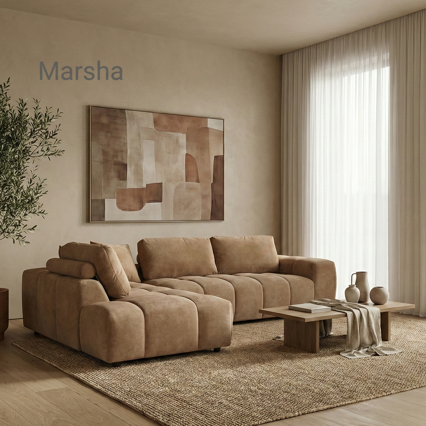 Marsha chaise sofa in Rust Ochre
