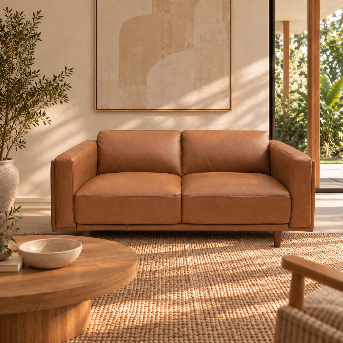 Hugo 2 Seater Tan Leather Sofa