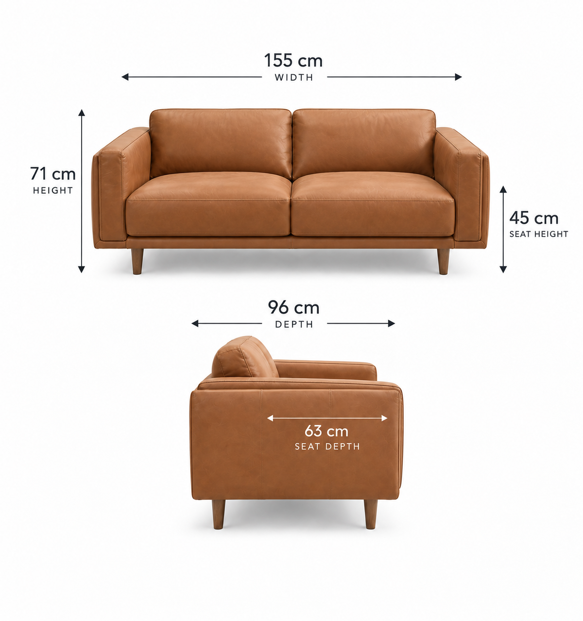 Hugo 2 Seater Tan Leather Sofa