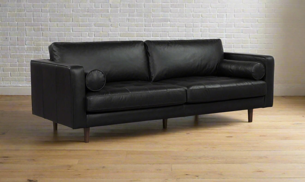 JACKSON Black Leather 3-Seater Sofa - Semi Aniline