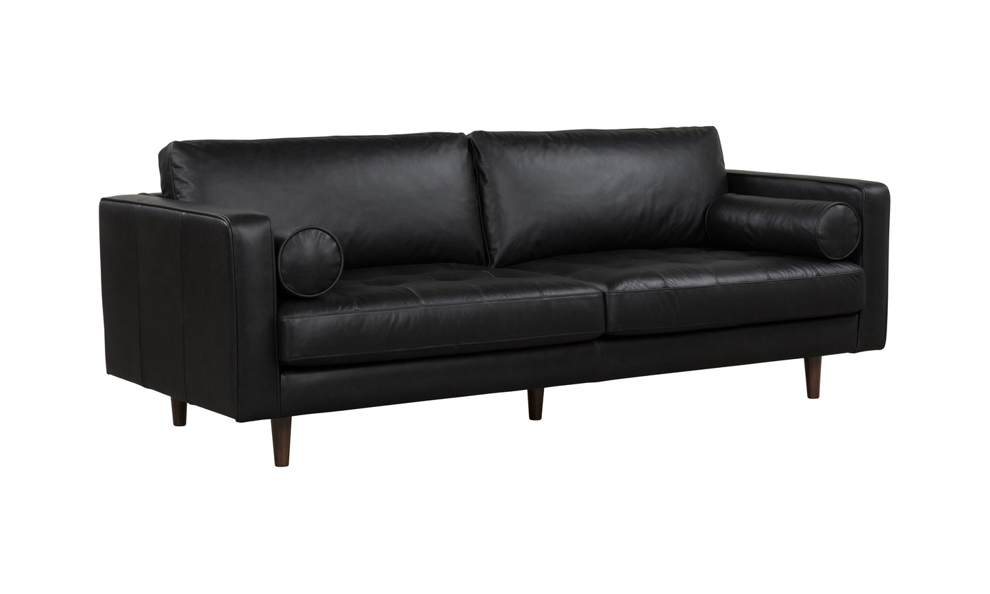 JACKSON BLACK LEATHER 3 STR SOFA  SEMI ANALINE