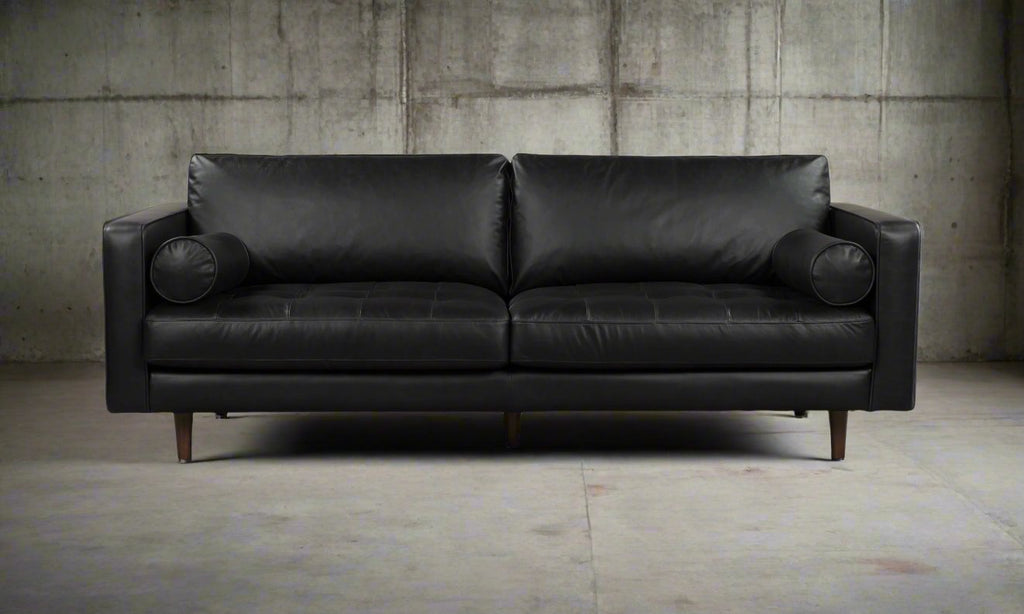 JACKSON Black Leather 3-Seater Sofa - Semi Aniline