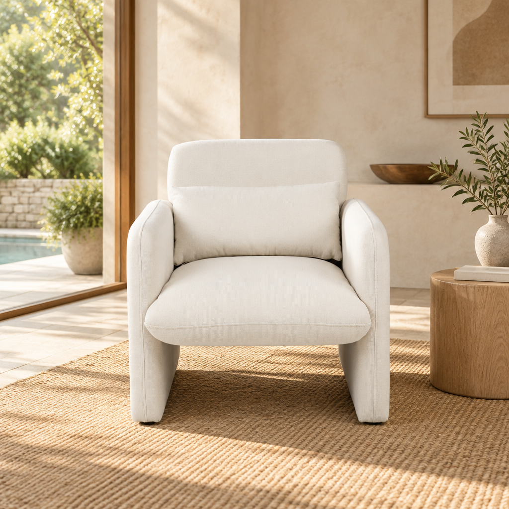 Tate fabric occasional chair, beige upholstery, front view