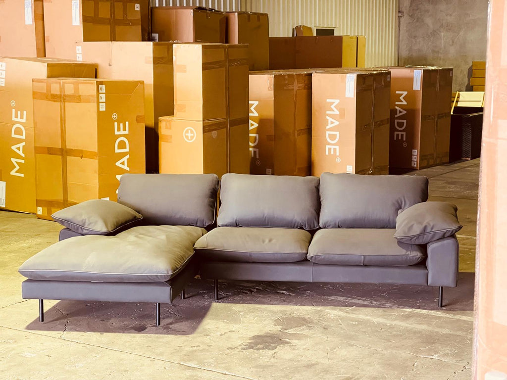 NUBUCK Black Italian Leather Chaise Lounge