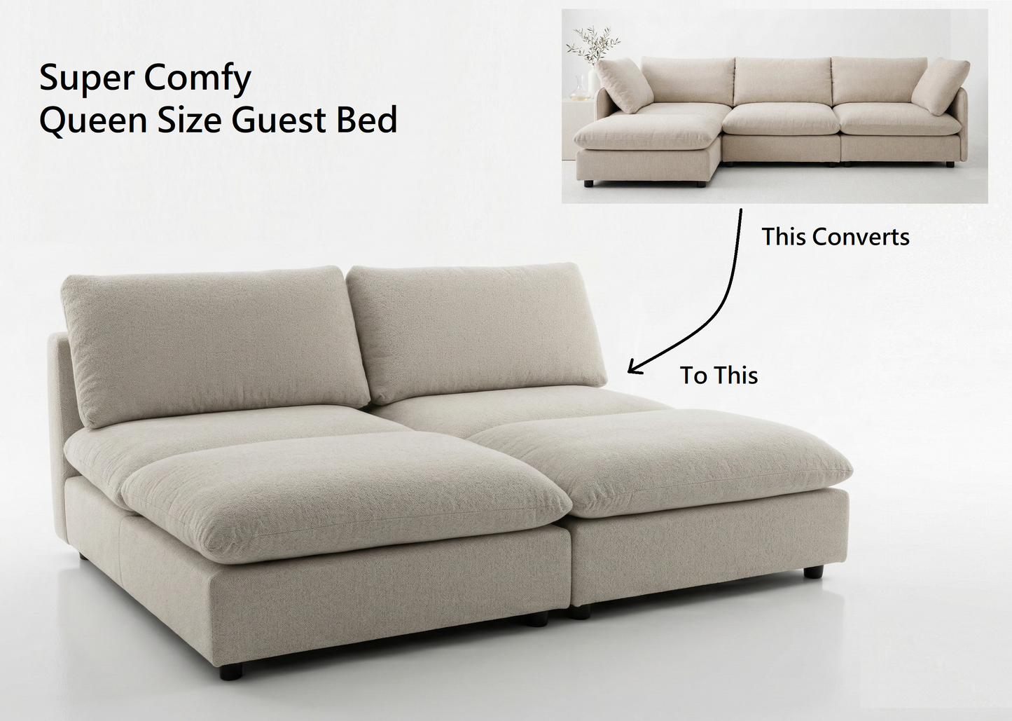 Jester Cloud 3.5 seater Sofa and Chaise Ottoman ( 4 pce) - Queen size Guest Bed