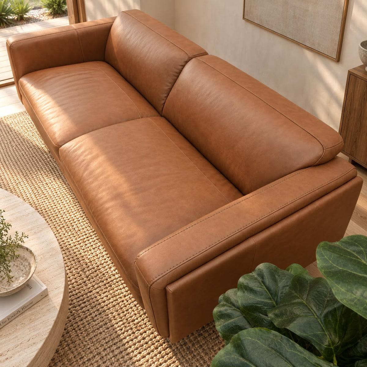 Hugo 3 Seater Tan Leather Sofa