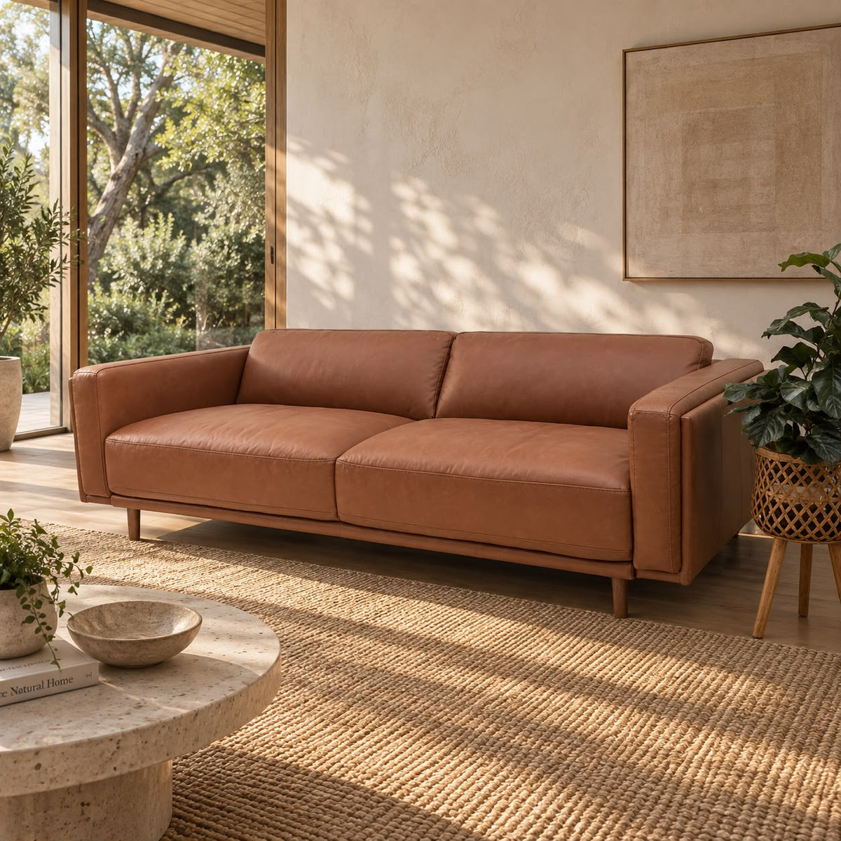 Hugo 3 Seater Tan Leather Sofa