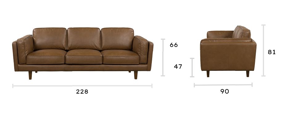 BROOKLYN ECRU TAN LEATHER 3 STR SOFA  SEMI ANALINE