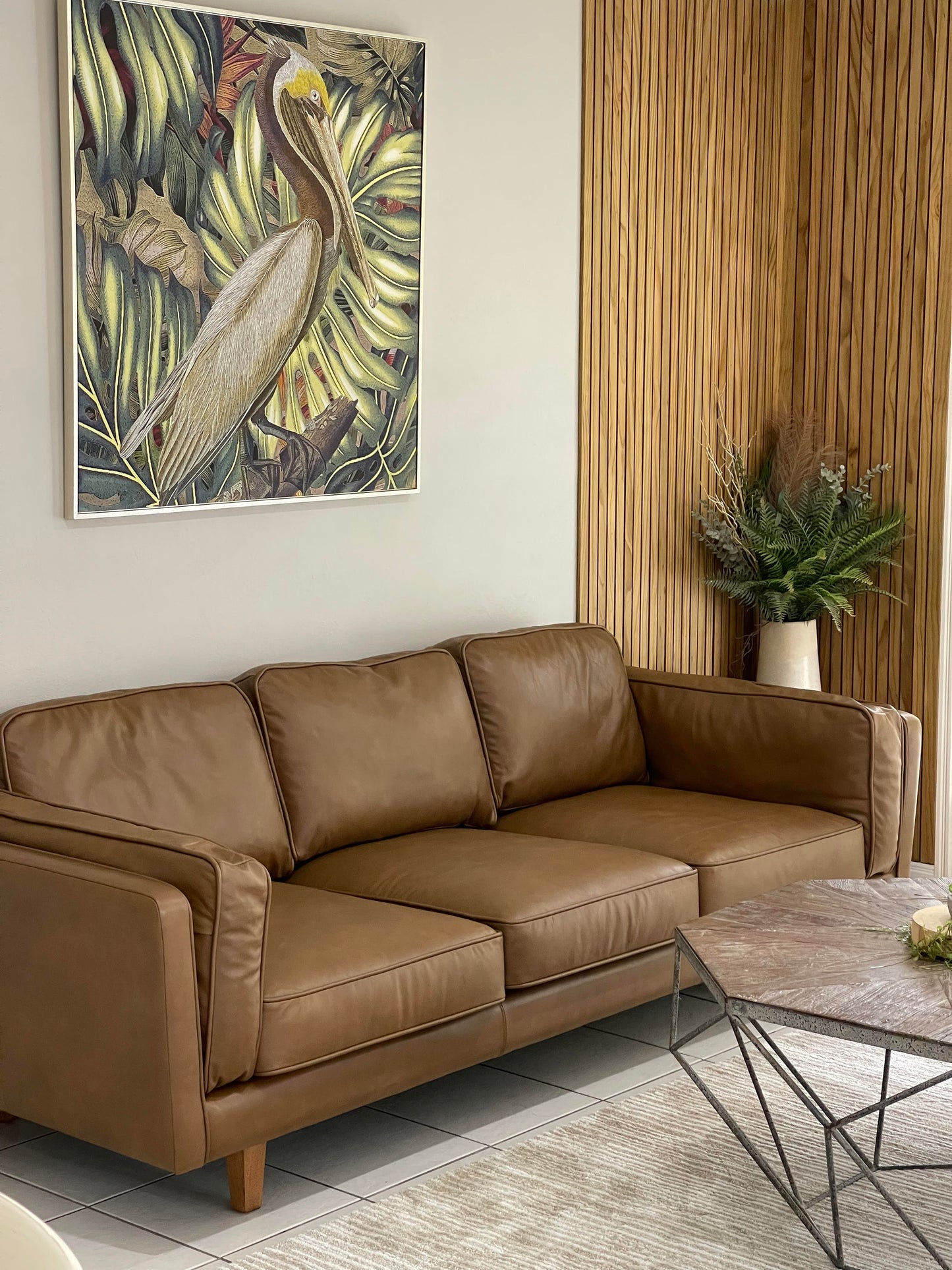 BROOKLYN TAN LEATHER 3 STR SOFA  SEMI ANALINE