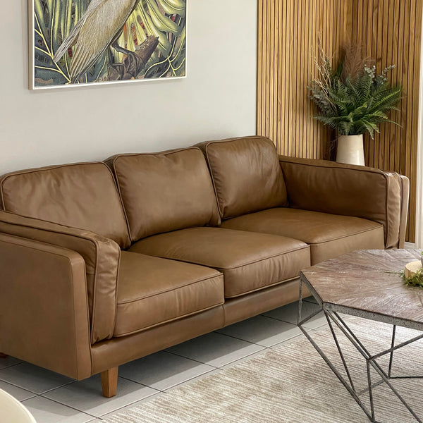 BROOKLYN Tan Leather 3-Seater Sofa