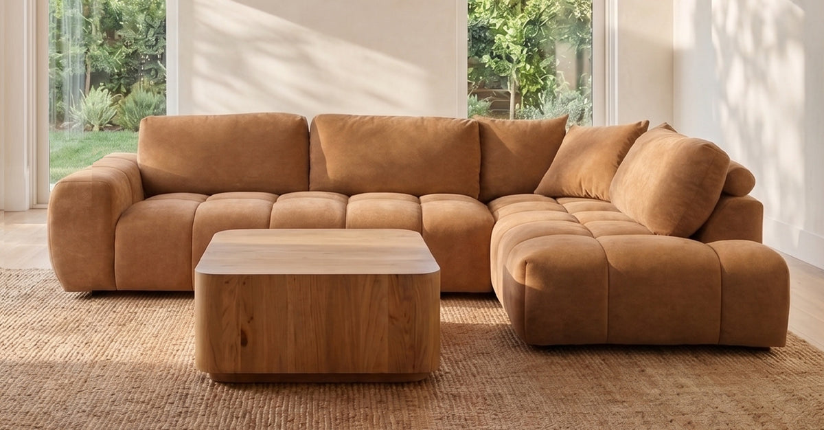 Marsha chaise sofa in Rust Ochre